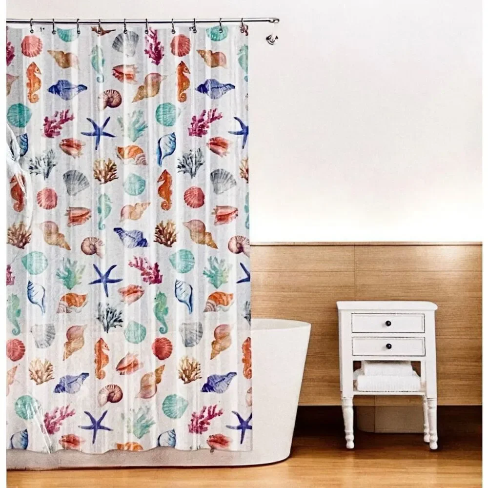 NWT Splash HOME Peva COVE White, Blue, Green, Red, Pink & Orange Shower Curtain
